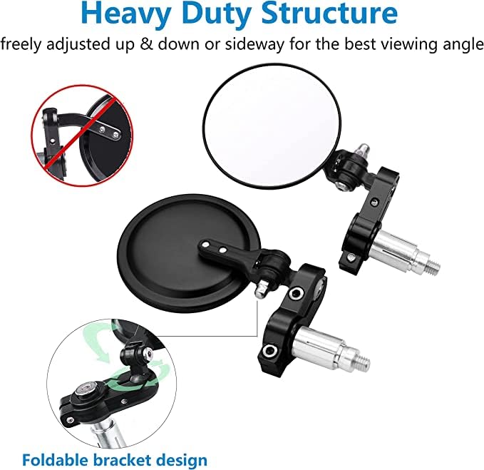 0TO6 Universal Bike ROUND Folding Mirror Glass Bar End Rear View Mirrors Motorcycle Handlebar Side View Mirrors for - All Bike - Image 3