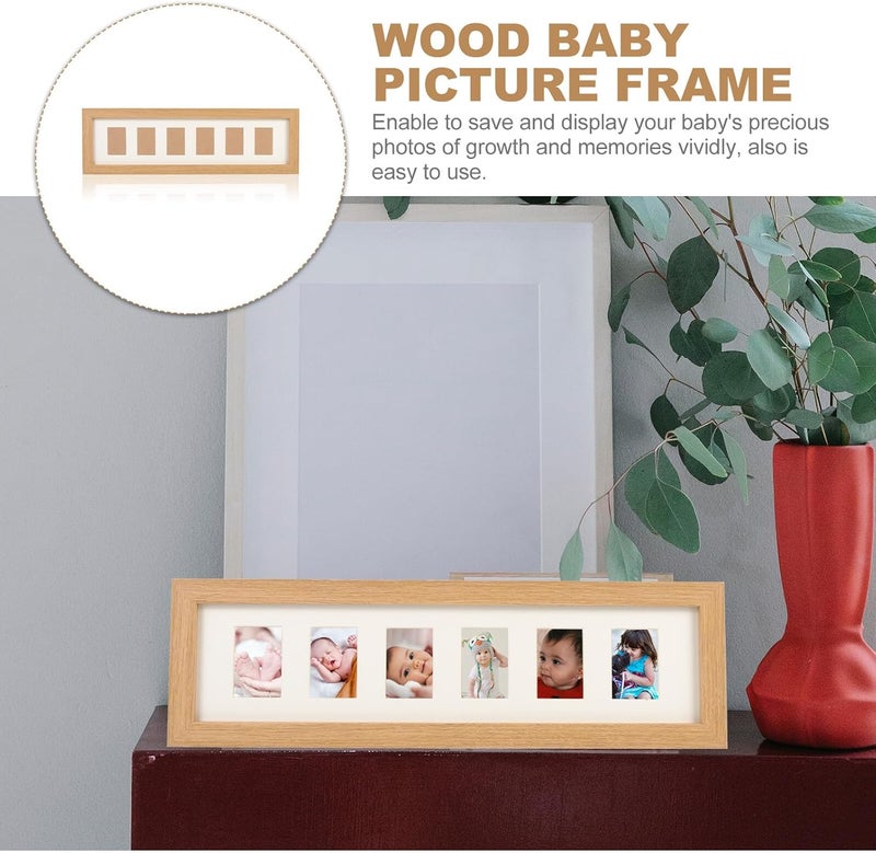 First Year Photo Frame Keepsake with 6-section Wood Picture Holder for Growth Records and Monthly Milestones Display, Portable Home Decoration for Newborns - Image 3