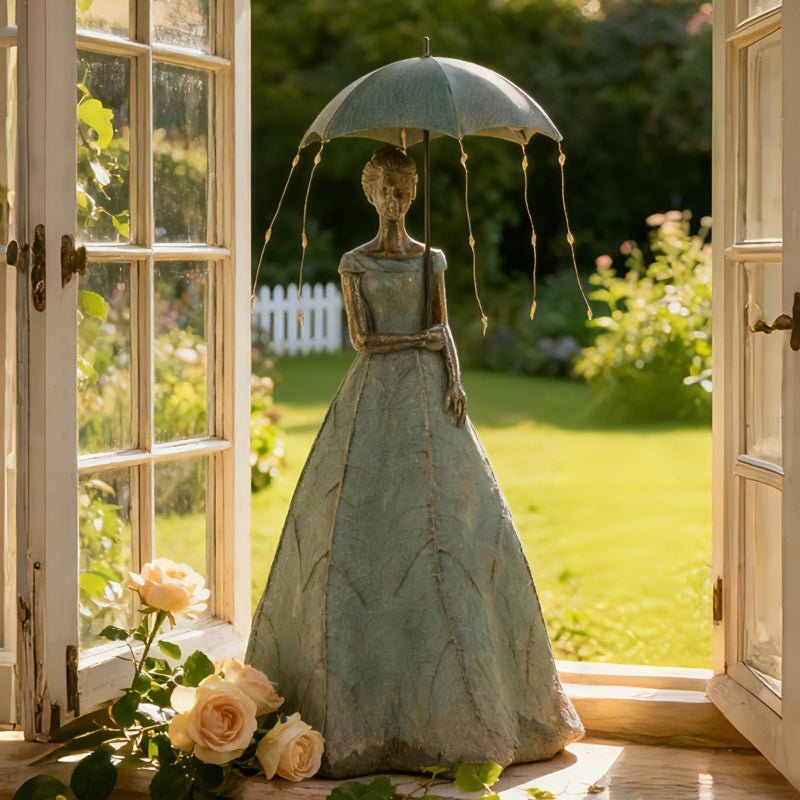 DiliComing Solar Fairy Outdoor-Statue Garden-Decor - 18" Resin Leaf Girl Sculpture with LED Lights for Garden/Patio/Yard | Waterproof Fairy Outdoor Figurines, Unique Home Decor Gifts for Women - Image 2