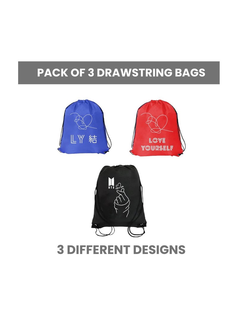Pack Of 3 Drawstring Bags With BTS Design For Boys And Girls-Durable Sports Backpack For Kids,Great For School And Everyday Use,Lightweight With BTS Design For Everyday Use - Image 2