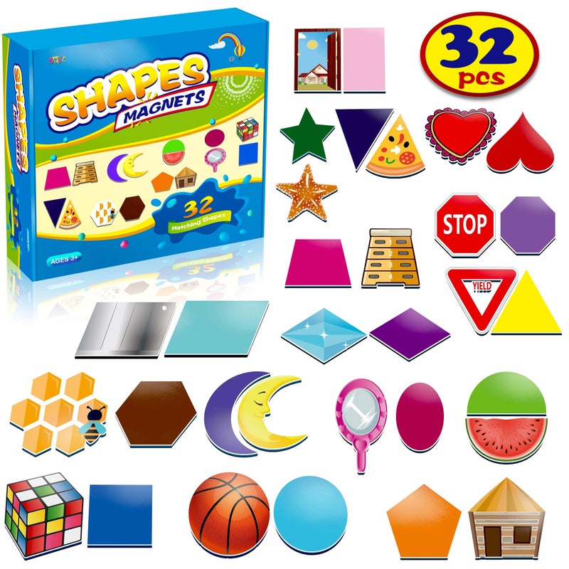 SpriteGru 32 Shape and Color Magnets with Real World Objects for Comparison & Associative Memory, Perfect for Preschool Learning - Image 1
