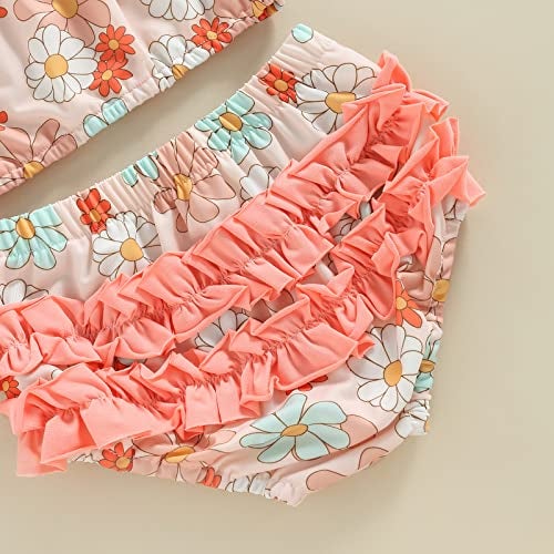 Yccutest Toddler Girl Swimsuits Infant Baby Girl Bathing Suit Bikini Sets Swimwear 3 Piece Summer Beach Outfit Top Shorts Hat (P-Pink Floral, 18-24 Months) - Image 4