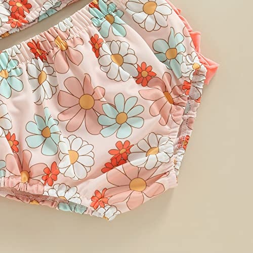 Yccutest Toddler Girl Swimsuits Infant Baby Girl Bathing Suit Bikini Sets Swimwear 3 Piece Summer Beach Outfit Top Shorts Hat (P-Pink Floral, 18-24 Months) - Image 5