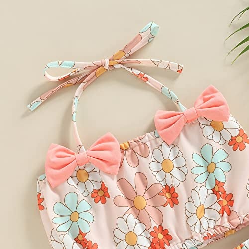 Yccutest Toddler Girl Swimsuits Infant Baby Girl Bathing Suit Bikini Sets Swimwear 3 Piece Summer Beach Outfit Top Shorts Hat (P-Pink Floral, 18-24 Months) - Image 3