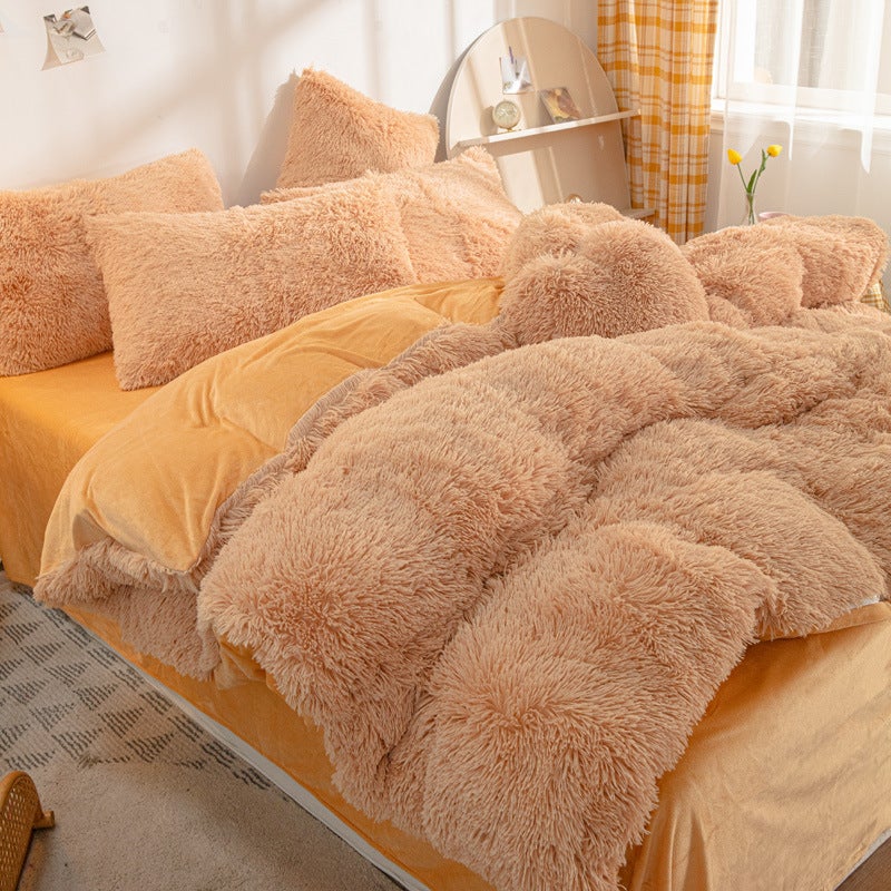 Plush Four-Piece Set Crystal Velvet Four-Piece Set Warm Bed Sheet Mink Velvet Quilt Cover Net Red Explosions - Image 1