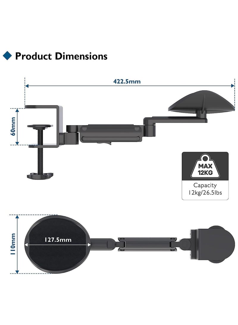 دعم راحة الذراع المريح لحامل المعصم في مسند ذراع المكتب ، مواد قابلة للتمديد وقابلة للتعديل مادة الألومنيوم (أسود) - Image 5