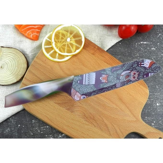 NAIDEV Stainless Steel ColorPrinted Santoku Knife Colorful NonStick Coating for Home Kitchen Ergonomic Comfort Grip NonSlip Handle with Protective Blade Cover Green Bird Printed - Image 4