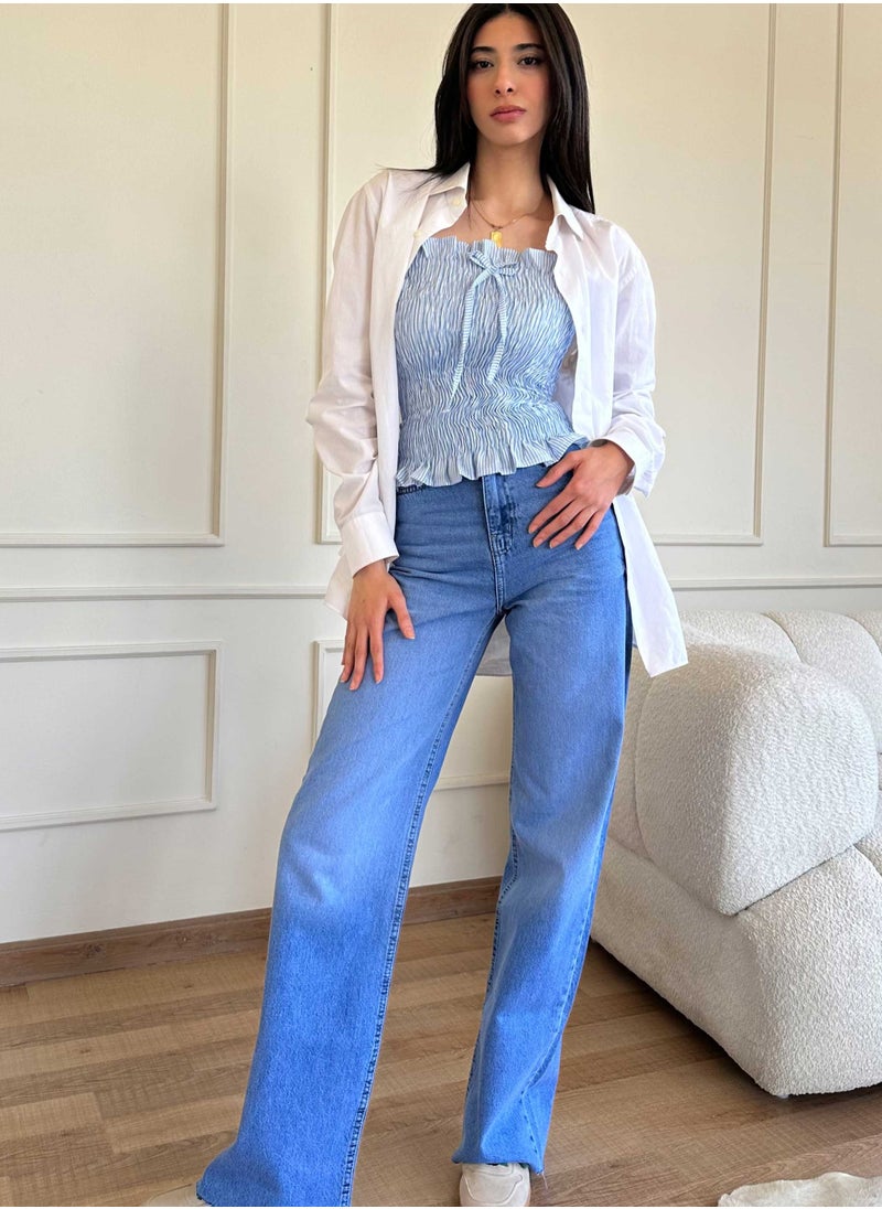 CIZARO - Wide-Leg - High-Waist Bright Blue Jeans - Image 1