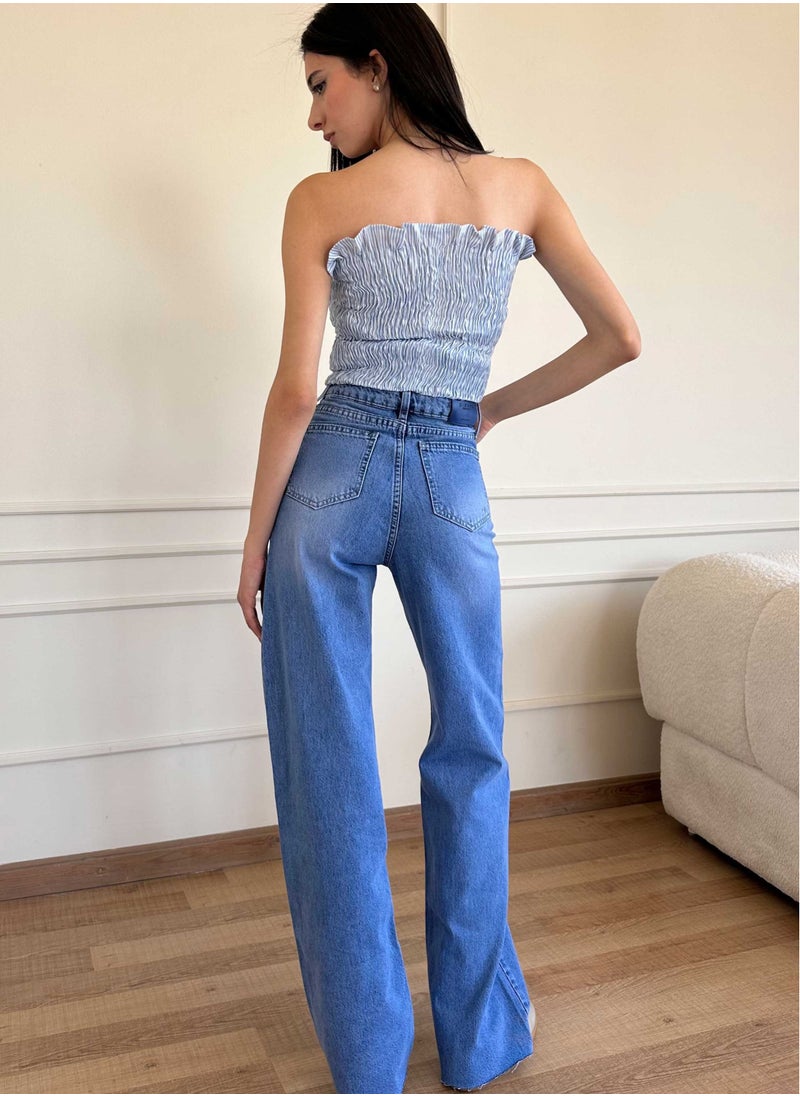 CIZARO - Wide-Leg - High-Waist Bright Blue Jeans - Image 1