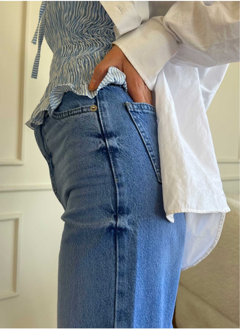 CIZARO - Wide-Leg - High-Waist Bright Blue Jeans - Image 1