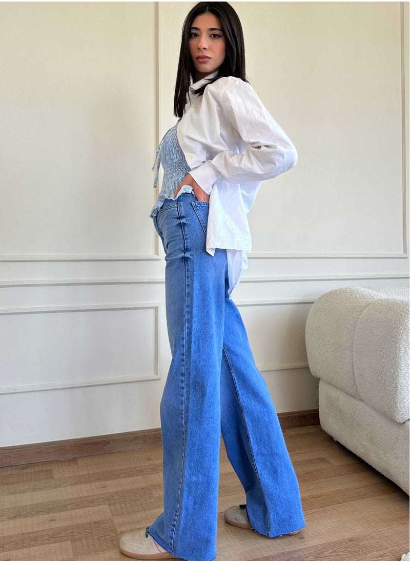 CIZARO - Wide-Leg - High-Waist Bright Blue Jeans - Image 1