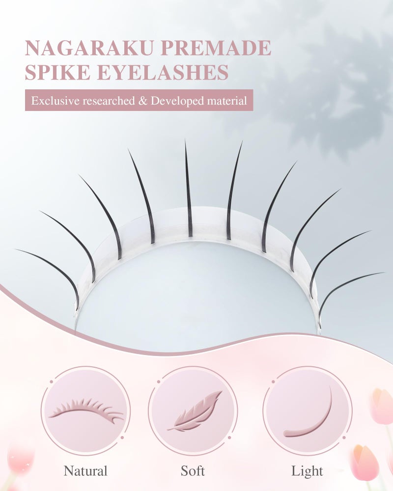 NAGARAKU Spikes Eyelash Extensions Wispy Lash 0.07mm D curl 8-15mm Mix Tray Premade Fan Matte Black Individual Ellipse Spikes Fans Fairy Eyelashes DIY Cluster Classic Lash Professional Lashes Supplies - Image 2