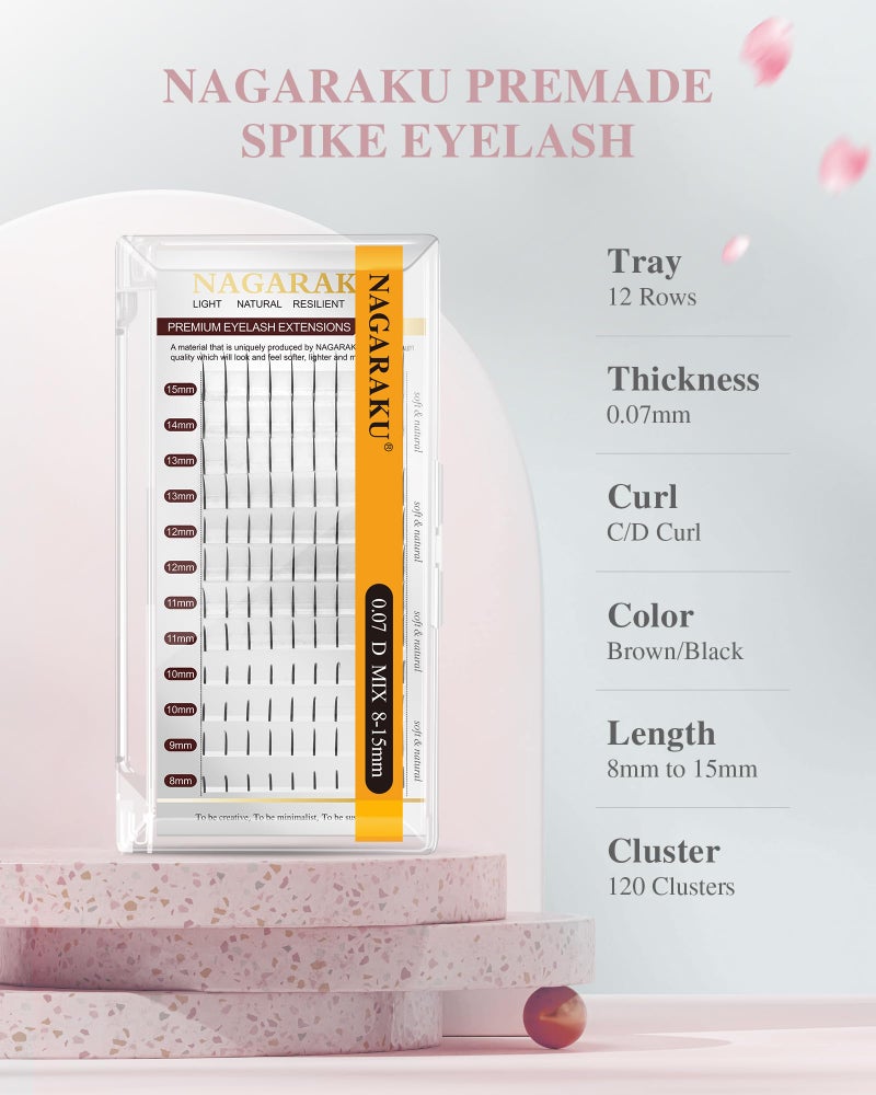 NAGARAKU Spikes Eyelash Extensions Wispy Lash 0.07mm D curl 8-15mm Mix Tray Premade Fan Matte Black Individual Ellipse Spikes Fans Fairy Eyelashes DIY Cluster Classic Lash Professional Lashes Supplies - Image 5