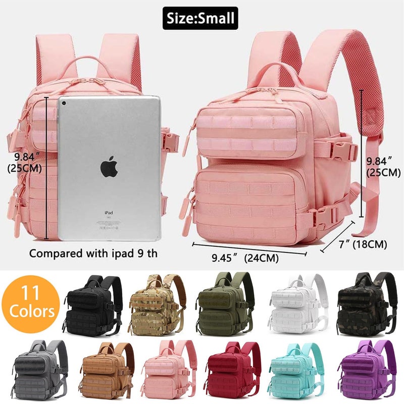 ONE WVW PIN Mini Tactical Backpack for Women, Small Gym Backpack 9L Molle Bag for Woman of Travel, Camping Hiking Sports Running(Pink) - Image 2