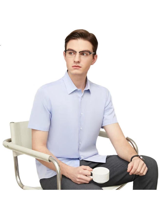 YOUNGOR Men'S Shirt Summer Youth Business, Easy-Care, High-Woven High-End Short-Sleeve Shirt, Light Blue, Size 42 - Image 2