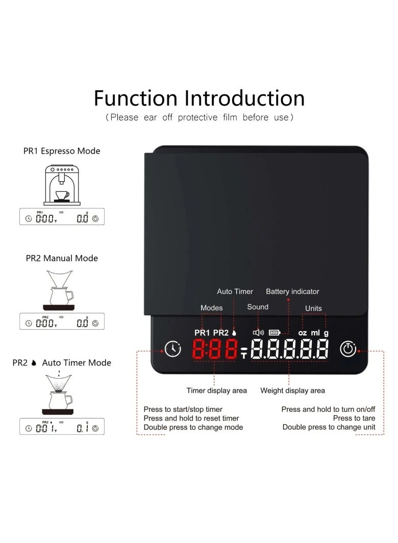 ارواق ميزان إلكتروني منزلي شخصي للقهوة الإيطالية، ميزان كرونوغراف للوزن، مقاوم للماء، ميزان مطبخ صغير - Image 4