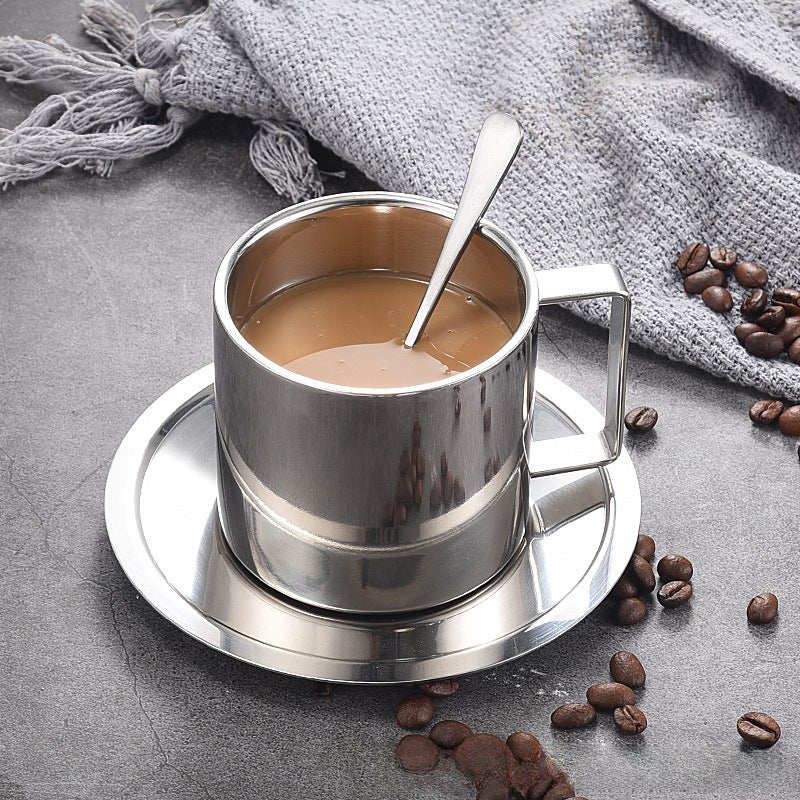 304 Stainless Steel Double-Wall Coffee Cup Set 280ml European-style double-layer anti-scald 