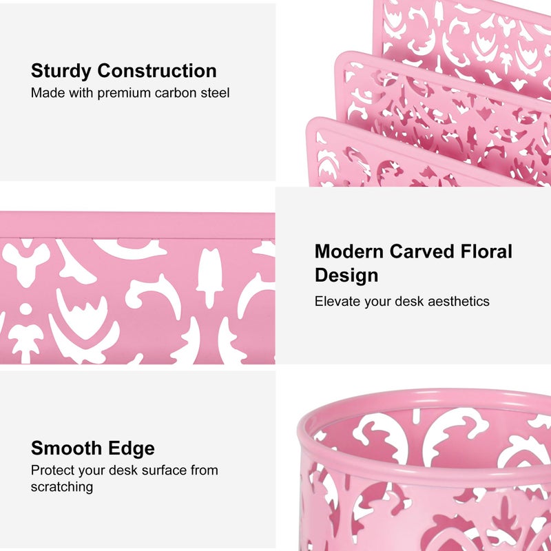 EasyPAG Desk Organizers and Accessories 3 Pieces Office Organizer Set - Pen Holder for Desk, Mail Sorter Countertop and Sticky Note Holder, Pink - Image 3