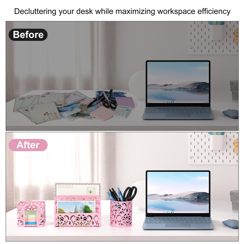 EasyPAG Desk Organizers and Accessories 3 Pieces Office Organizer Set - Pen Holder for Desk, Mail Sorter Countertop and Sticky Note Holder, Pink - Image 5