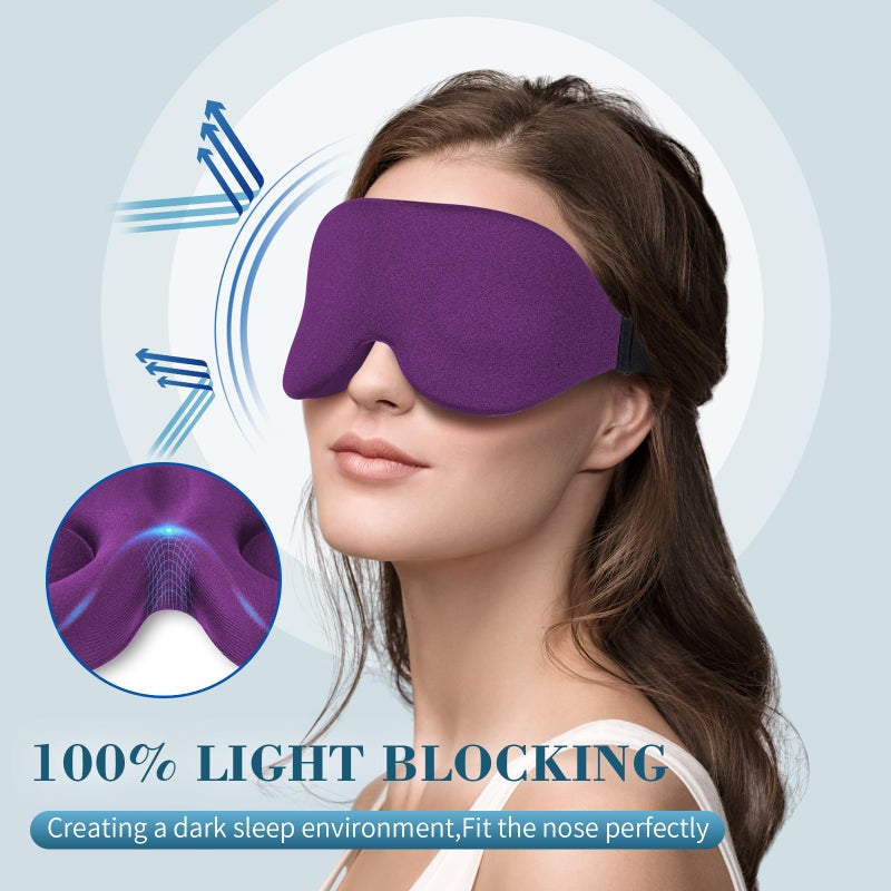ZGGCD Sleep Mask for Side Sleeper, Light Blocking Sleeping Eye Mask for Women Men, 3D Contoured Cup Night Blindfold, Luxury Eye Cover Eyeshade with Adjustable Strap for Travel, Nap, Purple - Image 2