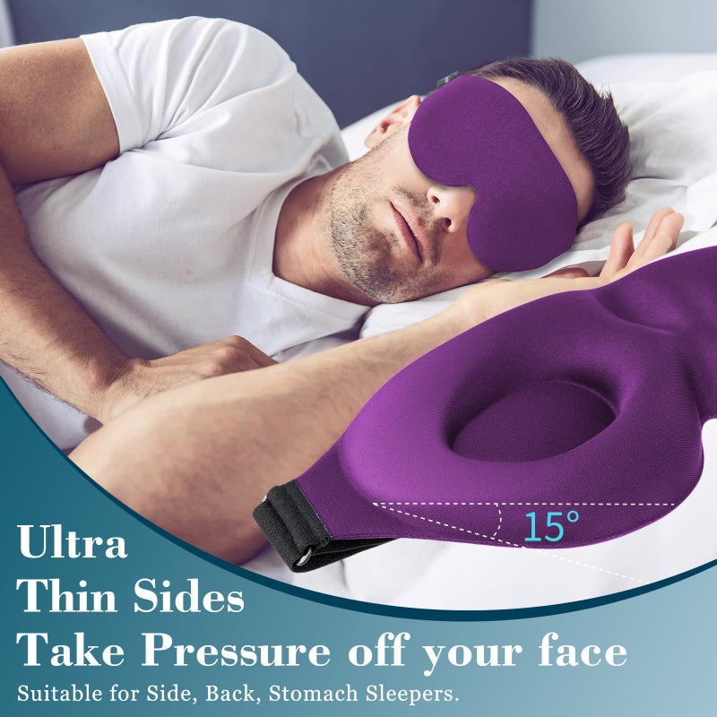 ZGGCD Sleep Mask for Side Sleeper, Light Blocking Sleeping Eye Mask for Women Men, 3D Contoured Cup Night Blindfold, Luxury Eye Cover Eyeshade with Adjustable Strap for Travel, Nap, Purple - Image 3