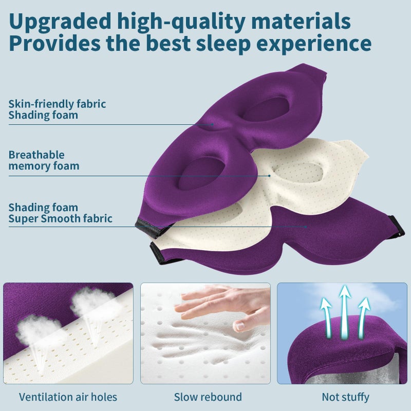 ZGGCD Sleep Mask for Side Sleeper, Light Blocking Sleeping Eye Mask for Women Men, 3D Contoured Cup Night Blindfold, Luxury Eye Cover Eyeshade with Adjustable Strap for Travel, Nap, Purple - Image 5