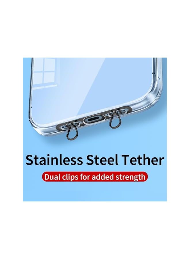 Green Tiger Stainless Steel Phone Tether Tab - Thin Metal Lanyard Patch with Dual Rings for iPhone & Smartphones Anti-Drop Design Champagne Gold & Black, One Size - Image 2