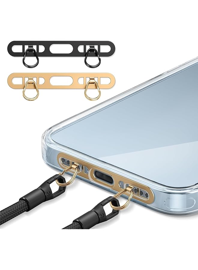 Green Tiger Stainless Steel Phone Tether Tab - Thin Metal Lanyard Patch with Dual Rings for iPhone & Smartphones Anti-Drop Design Champagne Gold & Black, One Size - Image 1