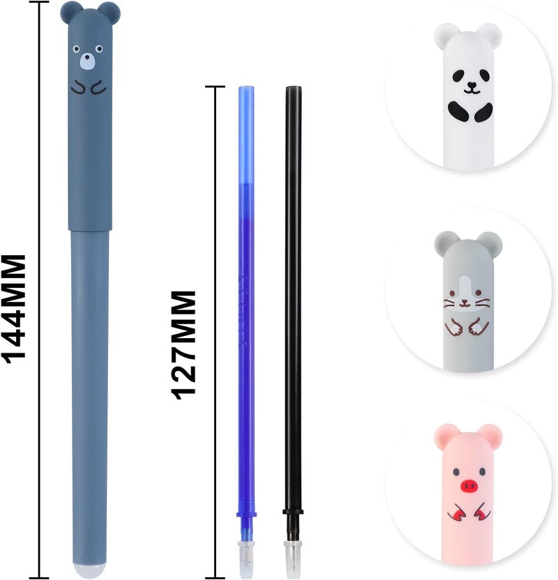 RIANCY 0.5mm Erasable Gel Pens,12 Pack Cute Cartoon Animal Rollerball Gel Ink Pens Refillable Pens for Adult Writing Calligraphy Note Taking (Refill Blue) - Image 3