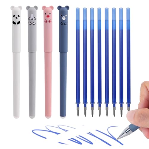 RIANCY 0.5mm Erasable Gel Pens,12 Pack Cute Cartoon Animal Rollerball Gel Ink Pens Refillable Pens for Adult Writing Calligraphy Note Taking (Refill Blue) - Image 1