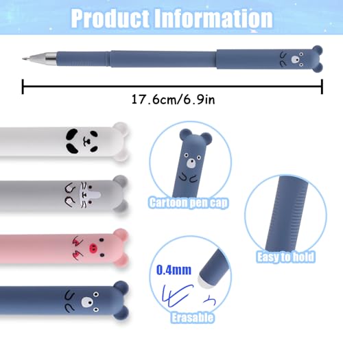 RIANCY 0.5mm Erasable Gel Pens,12 Pack Cute Cartoon Animal Rollerball Gel Ink Pens Refillable Pens for Adult Writing Calligraphy Note Taking (Refill Blue) - Image 2