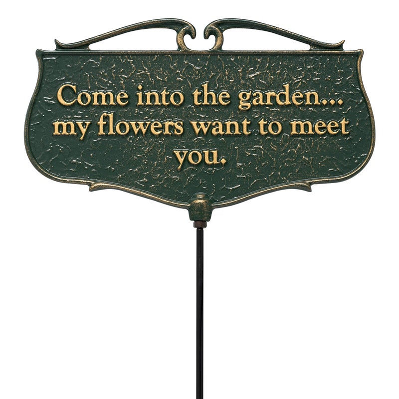 Whitehall 10043 Cast Aluminum Come Into The Garden Sign Green
