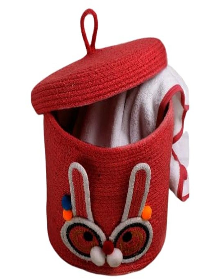 Rosslyn Kids Lid Basket with Beautiful Characters - Rope Storage Basket for Baby Diaper, Stuffed Animal Storage Bin Rope Basket for Kids Toy, Baby Laundry Baskets with lid - Red Rabbitt - Image 1