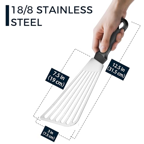 MUJINON Fish Spatula 18/8 Stainless Steel, Thin Long Flexible 12.5-in Metal Spatula Fish Turner Brushed Kitchen Utensil for Outdoor Grilling Daily Barbeque, Dishwasher Safe - Image 4