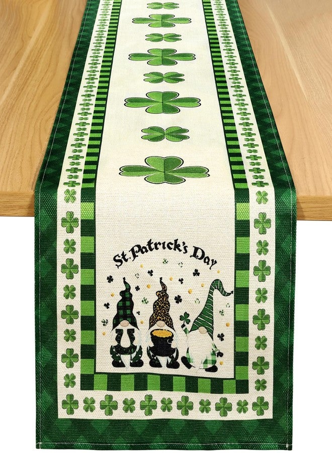 Rotumaty St Patricks Day Table Runner, Gnome Shamrock Buffalo Plaid Decorations for Table Green Home Decor for Kitchen Dining Table Party Ornaments 13 × 72 Inch - Image 1