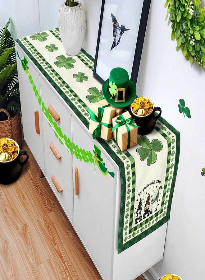 Rotumaty St Patricks Day Table Runner, Gnome Shamrock Buffalo Plaid Decorations for Table Green Home Decor for Kitchen Dining Table Party Ornaments 13 × 72 Inch - Image 2