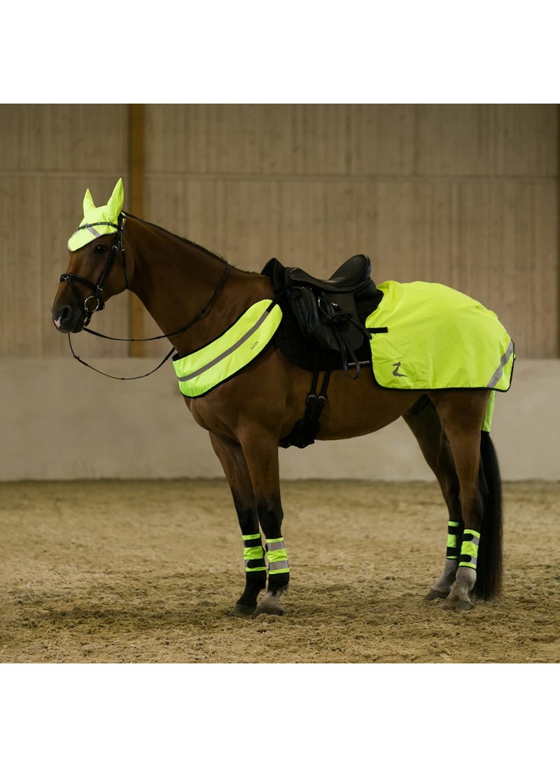 horze HORZE HighVisibility Reflective Horse Quarter Sheet Riding Blanket with Fleece Lining  Yellow  Pony  - Image 2