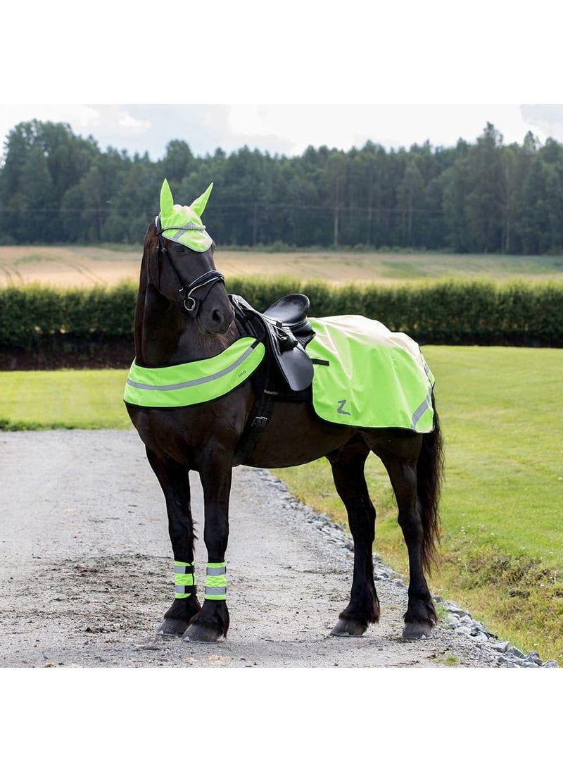 horze HORZE HighVisibility Reflective Horse Quarter Sheet Riding Blanket with Fleece Lining  Yellow  Pony  - Image 4