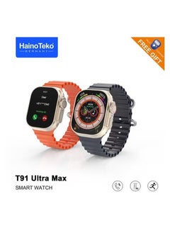 T91 Ultra Max Smart Watch | Largest Screen, Compass Feature, 2 Straps, Waterproof, Fitness Tracker, Heart Rate Monitor, Bluetooth Calling, Free Gift Included, Compatible with iPhone & Android