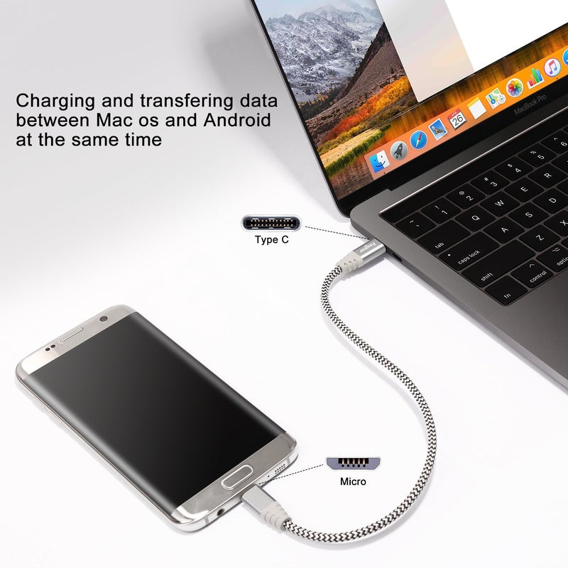 Fasgear Type-C to Micro USB Cable, 1 Pack Nylon Braided USB C to Micro USB Cord Fast Charging and Transferring Data for Galaxy S7/S7, HTC One/10 and More (30cm, Gray) - Image 2