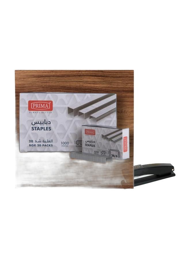 PRIMA Stapler Staples Size 26/6 Box Pack 20 Small & Power 130 Commercial Desk Stapler BlackBundle - Image 1