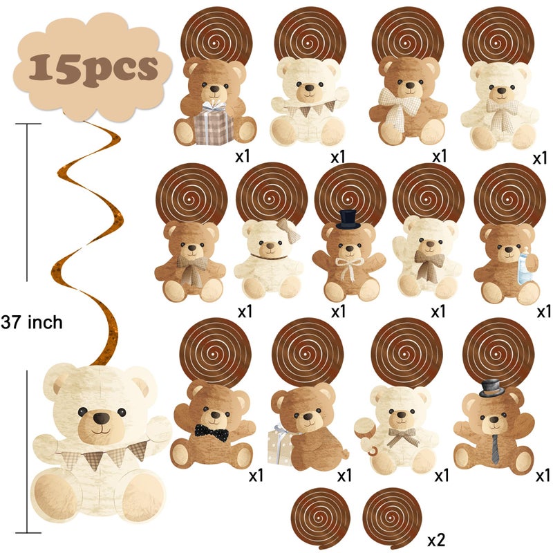 umoni Bear Hanging Swirls Teddy Bear Baby Shower Decorations 15Pcs Teddy Bear Hanging Decor Cute Bear Swirls Ceiling Streamer We Can Bearly Wait Party Decorations for Bear Theme Baby Shower Supplies - Image 3