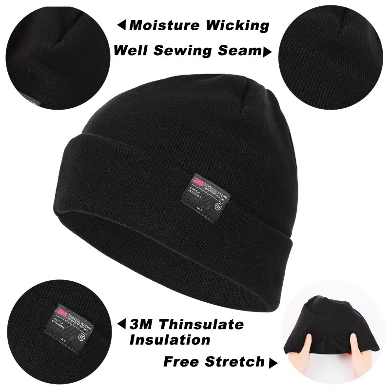 MOREOK Knit Cuffed Beanie Hats for Men Women-3M Thinsulate Winter Snow Ski Warm Skull Hat Cap with Fleece Liner -Blackï¼ˆSmall-Largeï¼‰ - Image 4