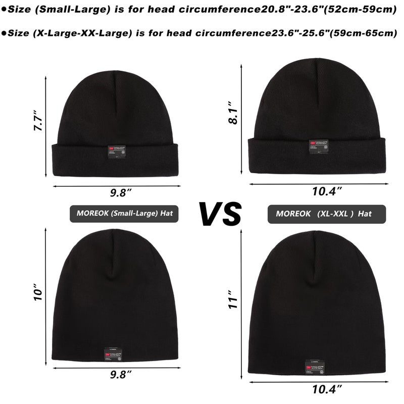 MOREOK Knit Cuffed Beanie Hats for Men Women-3M Thinsulate Winter Snow Ski Warm Skull Hat Cap with Fleece Liner -Blackï¼ˆSmall-Largeï¼‰ - Image 3