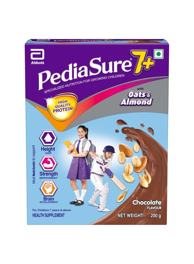 بدياشور مسحوق مشروب التغذية المتخصصة "بيدياشور 7+" (Pediasure 7+) بوزن 200 جم، بنكهة الشوكولاتة الفاخرة؛ تركيبة غذائية مصممة علمياً للأطفال في مرحلة النمو، تدعم زيادة الطول وقوة العضلات وتطور الدماغ. - Image 1