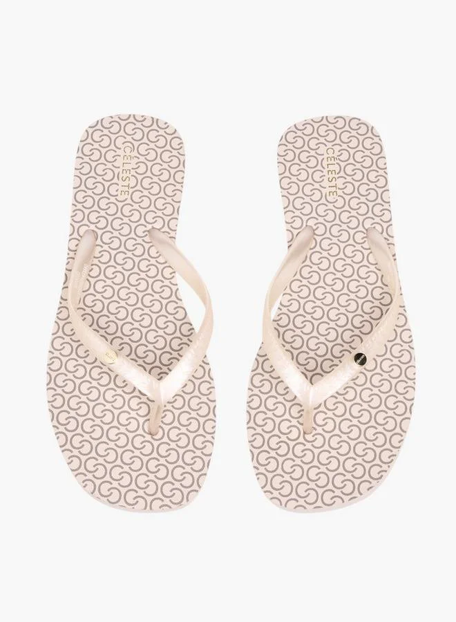 Celeste Women's Monogram Print Thong Slippers