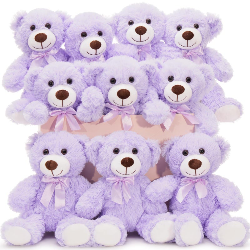 MaoGoLan Bulk Teddy Bear Baby Shower  10 Packs Small Teddy Bear Stuffed Animals in Bulk 13.5 "" Small Stuffed Bears Plush for Wedding Birthday Christmas  Party Decorations Purple - Image 1