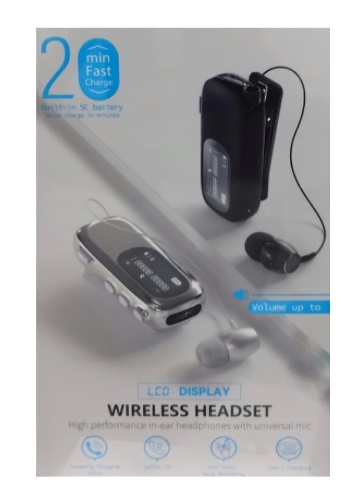 WIRELESS Headset in-Ear Retractable Earphone Hands-free Sport Driver Earphone Telescopic Clip on Stereo Earbud With Mic and LCD Display Screen - Image 2