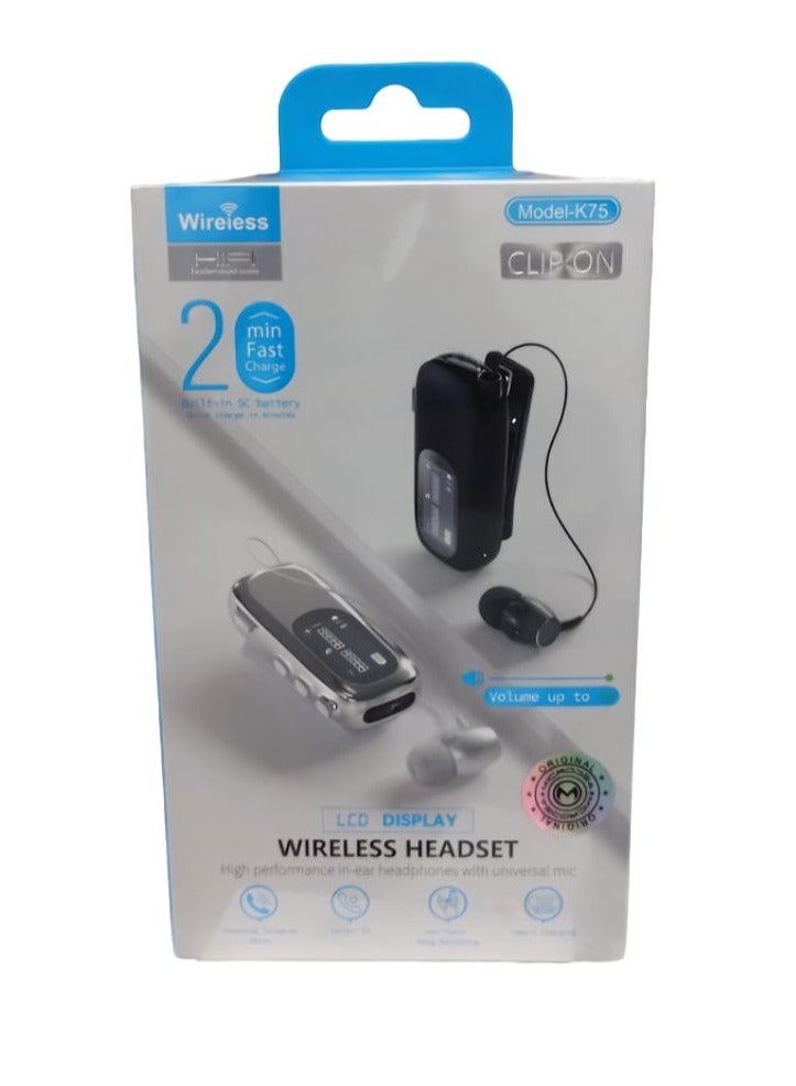 WIRELESS Headset in-Ear Retractable Earphone Hands-free Sport Driver Earphone Telescopic Clip on Stereo Earbud With Mic and LCD Display Screen - Image 1