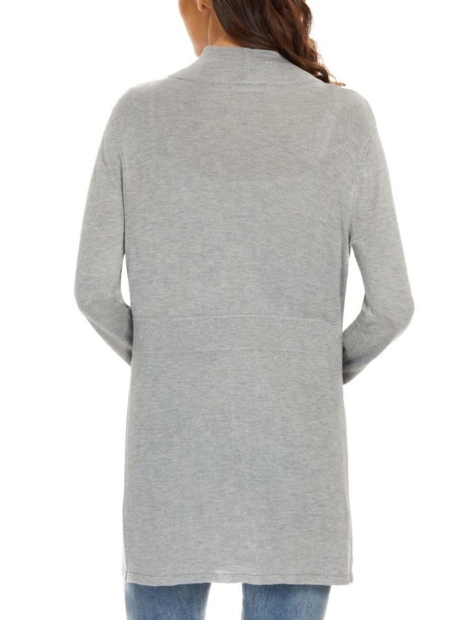 ROW 8 ROW Cardigan for Women Dressy Casual Long Sleeve Open Front Knit Cardigan Sweaters Light Grey - Image 3